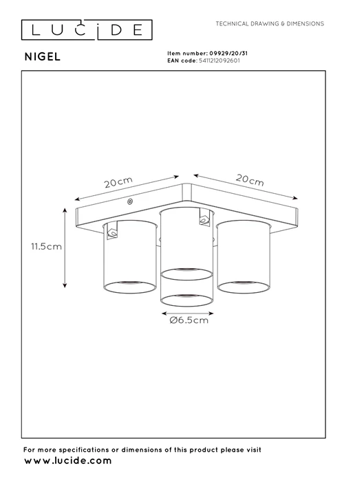 Lucide NIGEL - Foco de techo - LED Dim to warm - GU10 - 4x5W 2200K/3000K - Blanco - técnico
